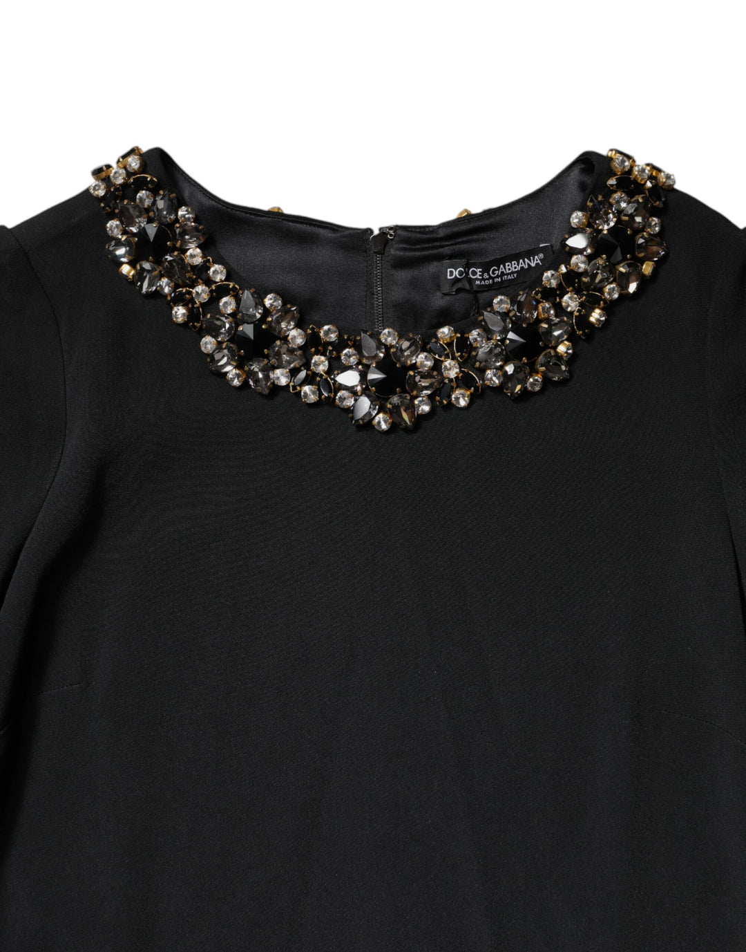Dolce &amp; Gabbana Black Crystal Embellished Round Neck Mini Dress