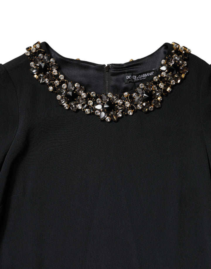 Dolce &amp; Gabbana Black Crystal Embellished Round Neck Mini Dress