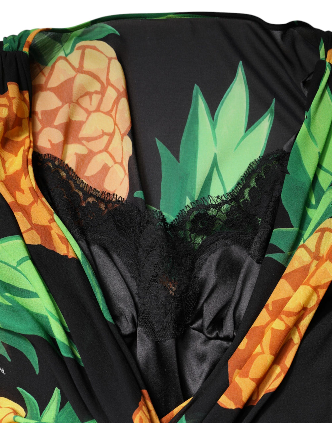 Dolce &amp; Gabbana Black Silk Pineapple Draped Print Wrap Dress