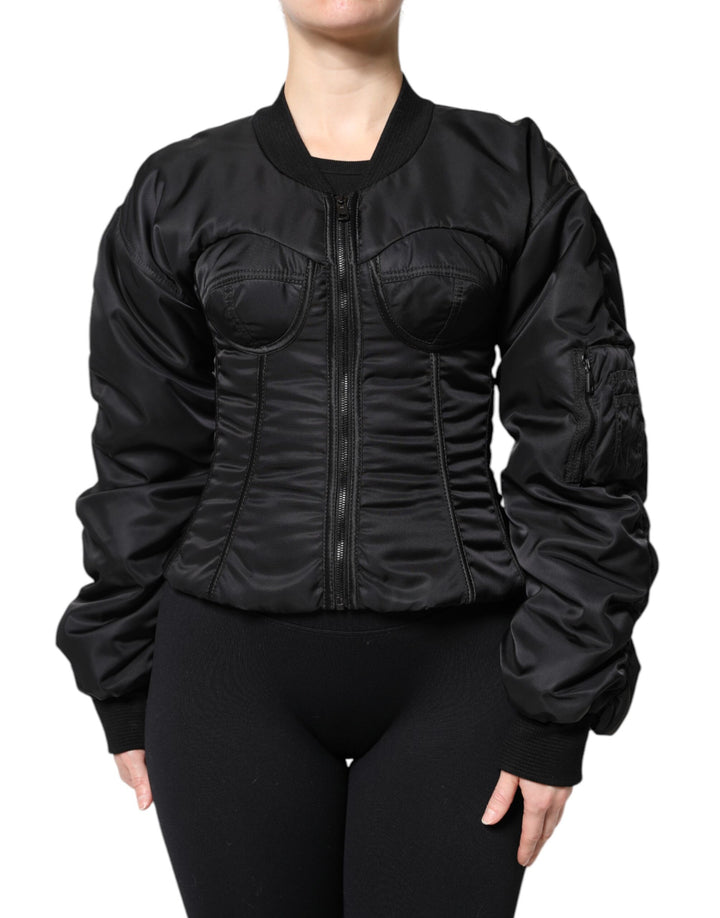 Veste corset bustier zippée en nylon noir Dolce &amp;amp; Gabbana