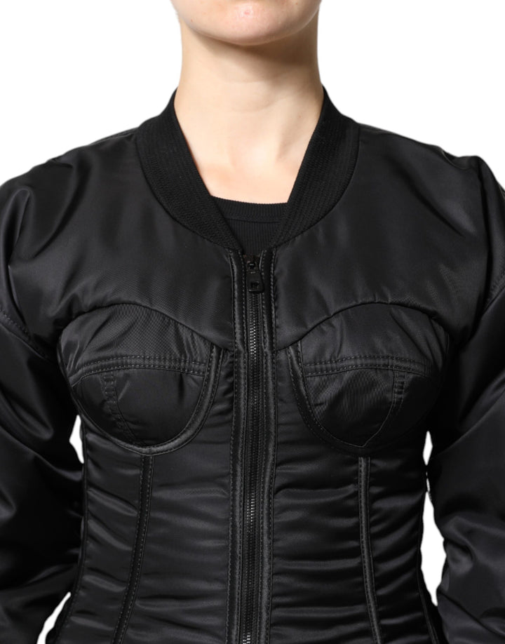 Veste corset bustier zippée en nylon noir Dolce &amp;amp; Gabbana