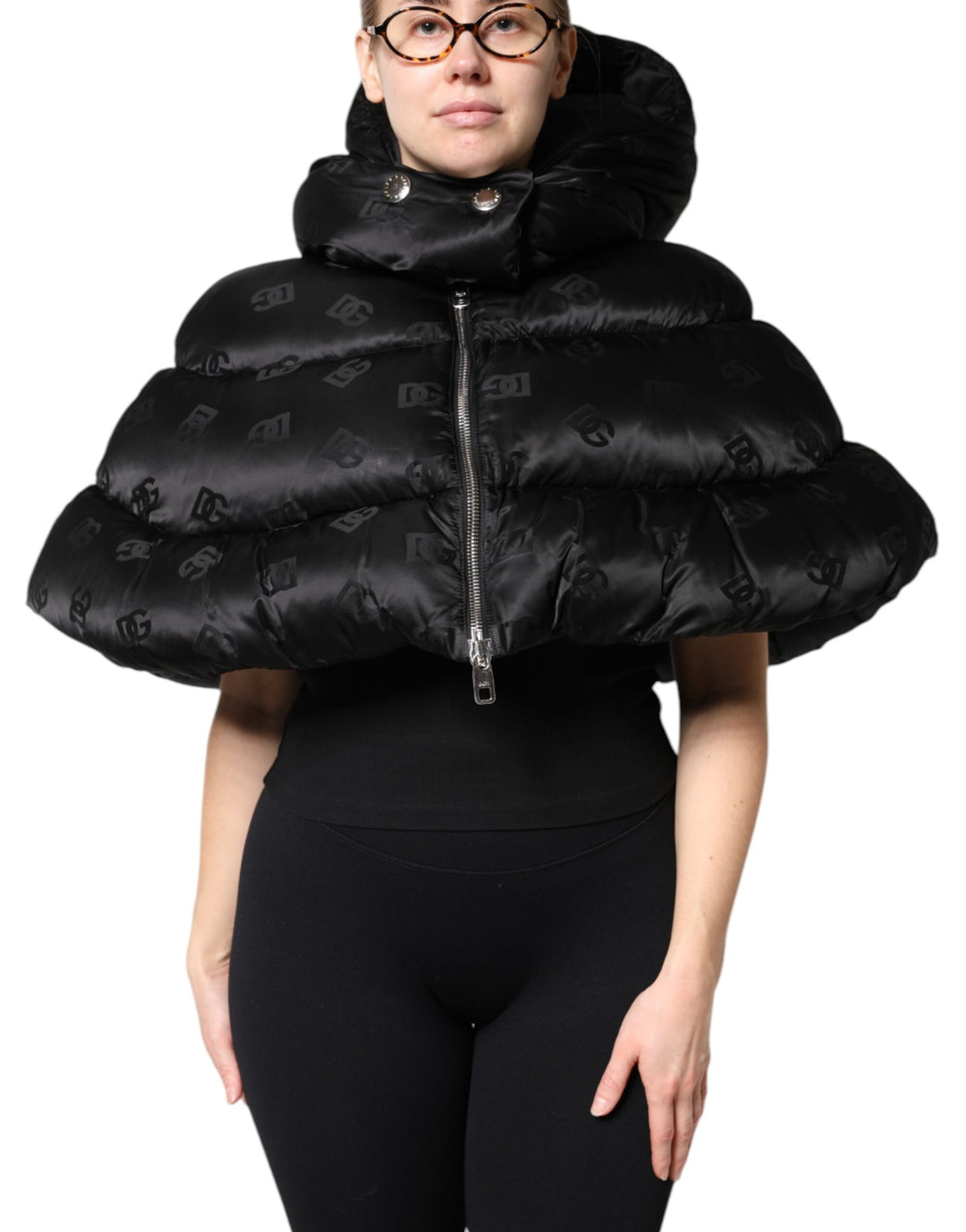 Dolce &amp;amp; Gabbana Doudoune courte noire à capuche et fermeture éclair intégrale