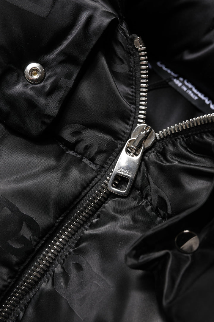 Dolce &amp; Gabbana Black Padded Puffer Hooded Full Zip Cropped Jacket