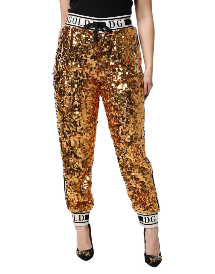 Pantalones deportivos con lentejuelas y logo DG en dorado metalizado de Dolce &amp;amp; Gabbana