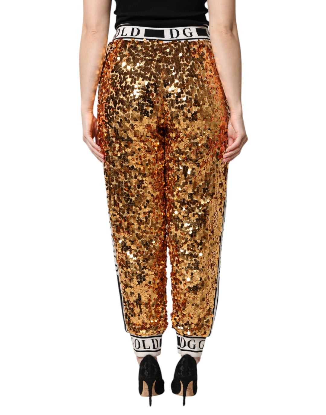 Pantalones deportivos con lentejuelas y logo DG en dorado metalizado de Dolce &amp;amp; Gabbana