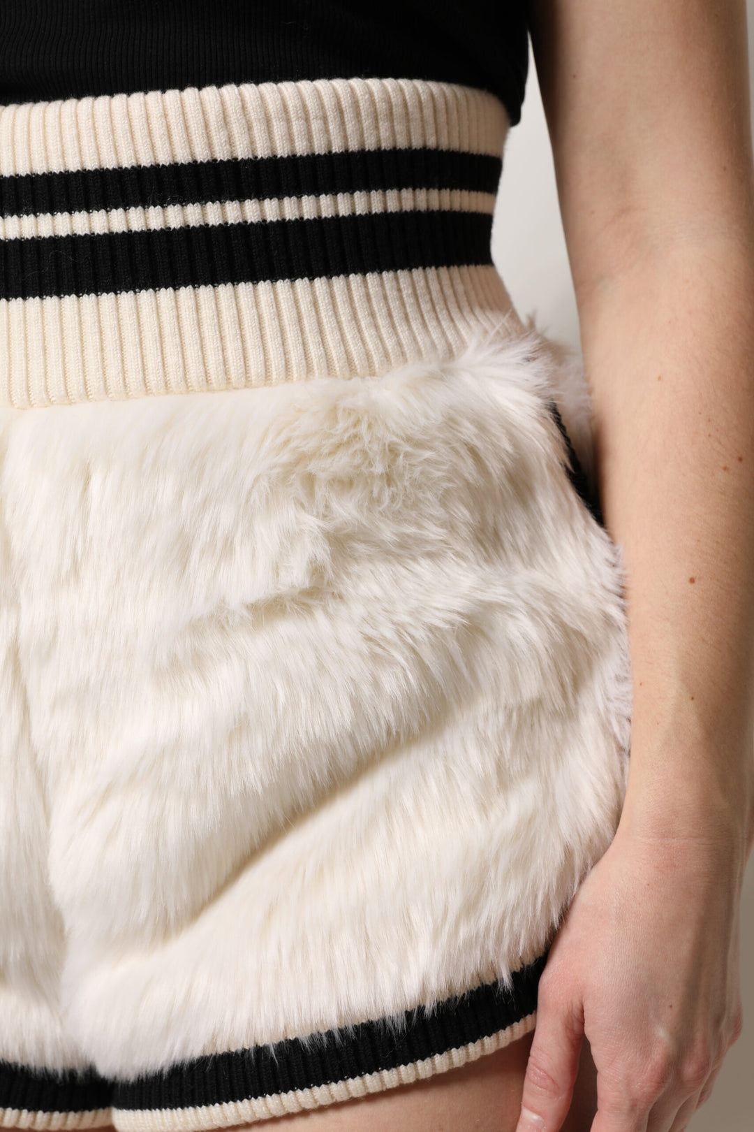 Dolce &amp; Gabbana White Faux Fur High Waisted Hot Pants Short