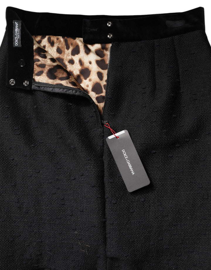 Dolce &amp; Gabbana Black Wool Fringe High Waist Pencil Mini Skirt