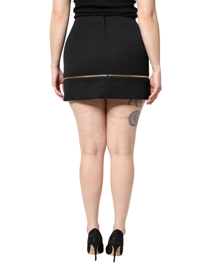 Dolce &amp; Gabbana Black Virgin Wool High Waisted Mini Skirt