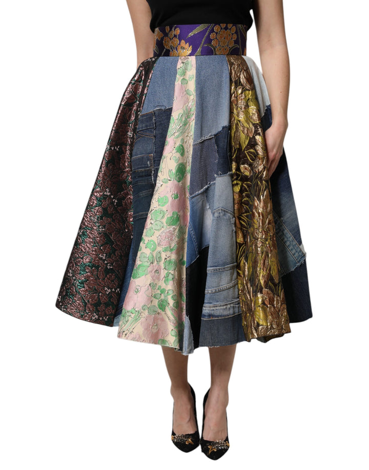 Dolce &amp; Gabbana Multicolor Patchwork High Waisted Midi Skirt