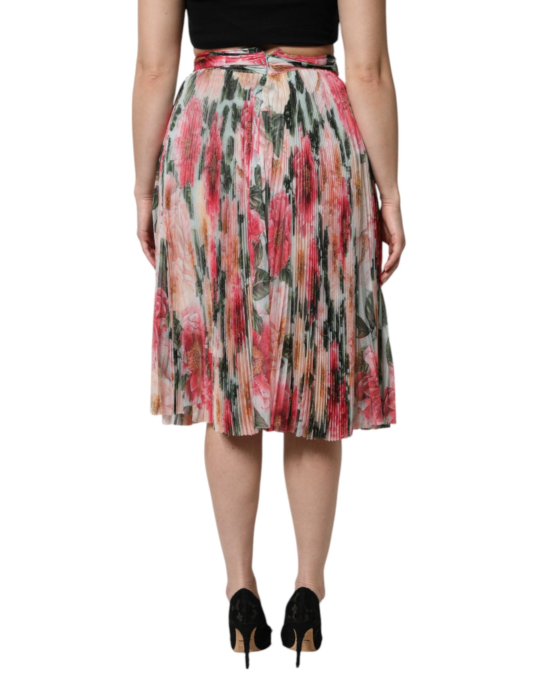 Jupe midi taille haute à fleurs en soie multicolore Dolce &amp;amp; Gabbana