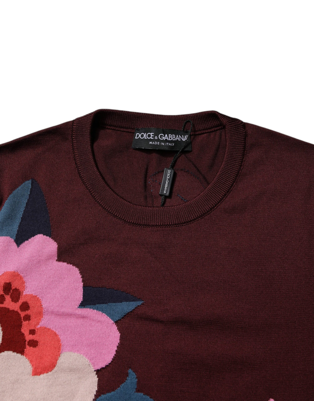 Blusa de seda con cuello redondo y estampado floral en color granate de Dolce &amp;amp; Gabbana