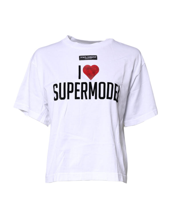 Dolce & Gabbana - White Printed Round Neck Top Cotton T-shirt