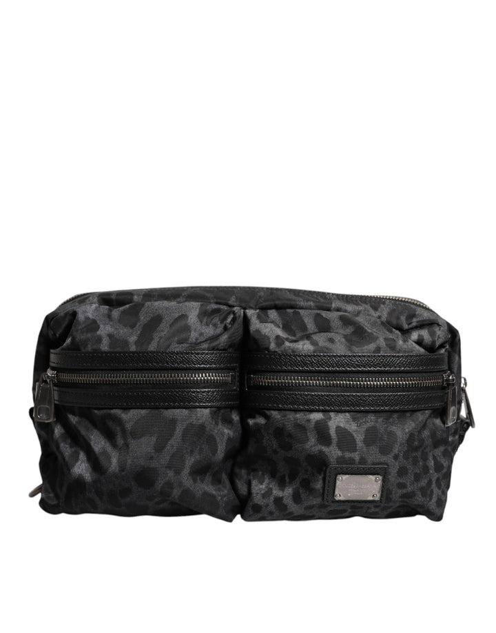 Riñonera Dolce &amp;amp; Gabbana con cinturón y logo DG de leopardo en negro y gris