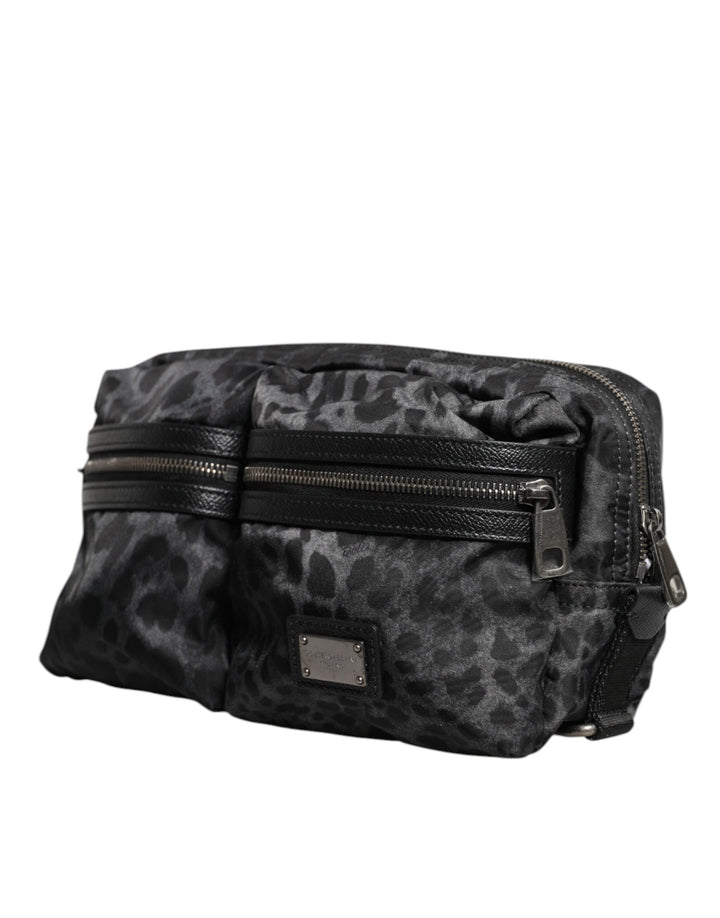Riñonera Dolce &amp;amp; Gabbana con cinturón y logo DG de leopardo en negro y gris