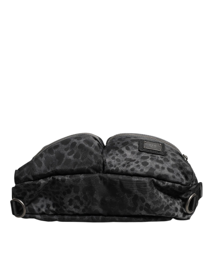 Riñonera Dolce &amp;amp; Gabbana con cinturón y logo DG de leopardo en negro y gris