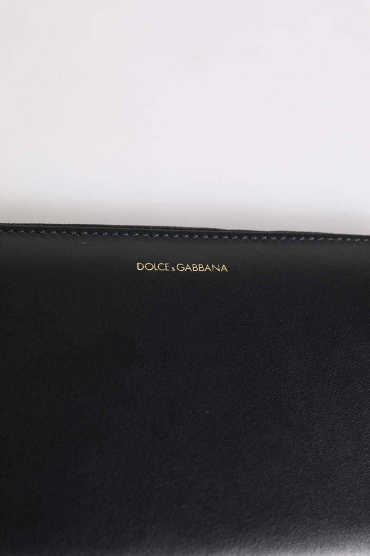 Dolce &amp; Gabbana Black Blue Exotic Leather Embossed Continental Wallet