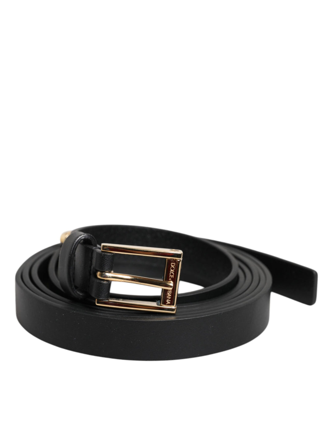 Ceinture Dolce &amp;amp; Gabbana en cuir de veau noir avec boucle en métal doré