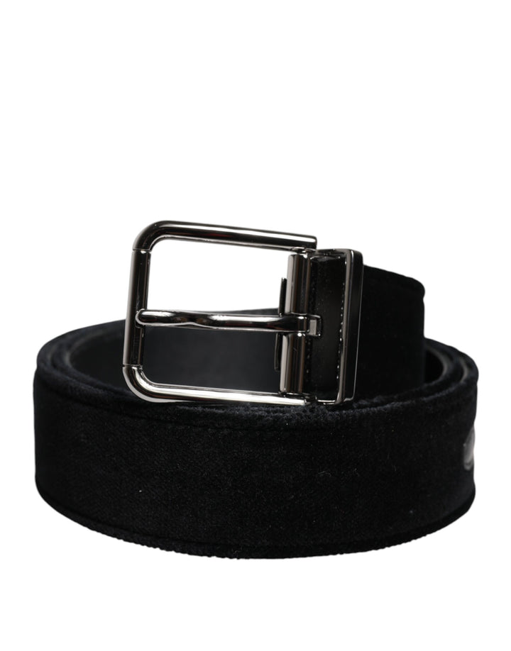 Dolce &amp; Gabbana Black Cotton Silver Tone Metal Buckle Belt