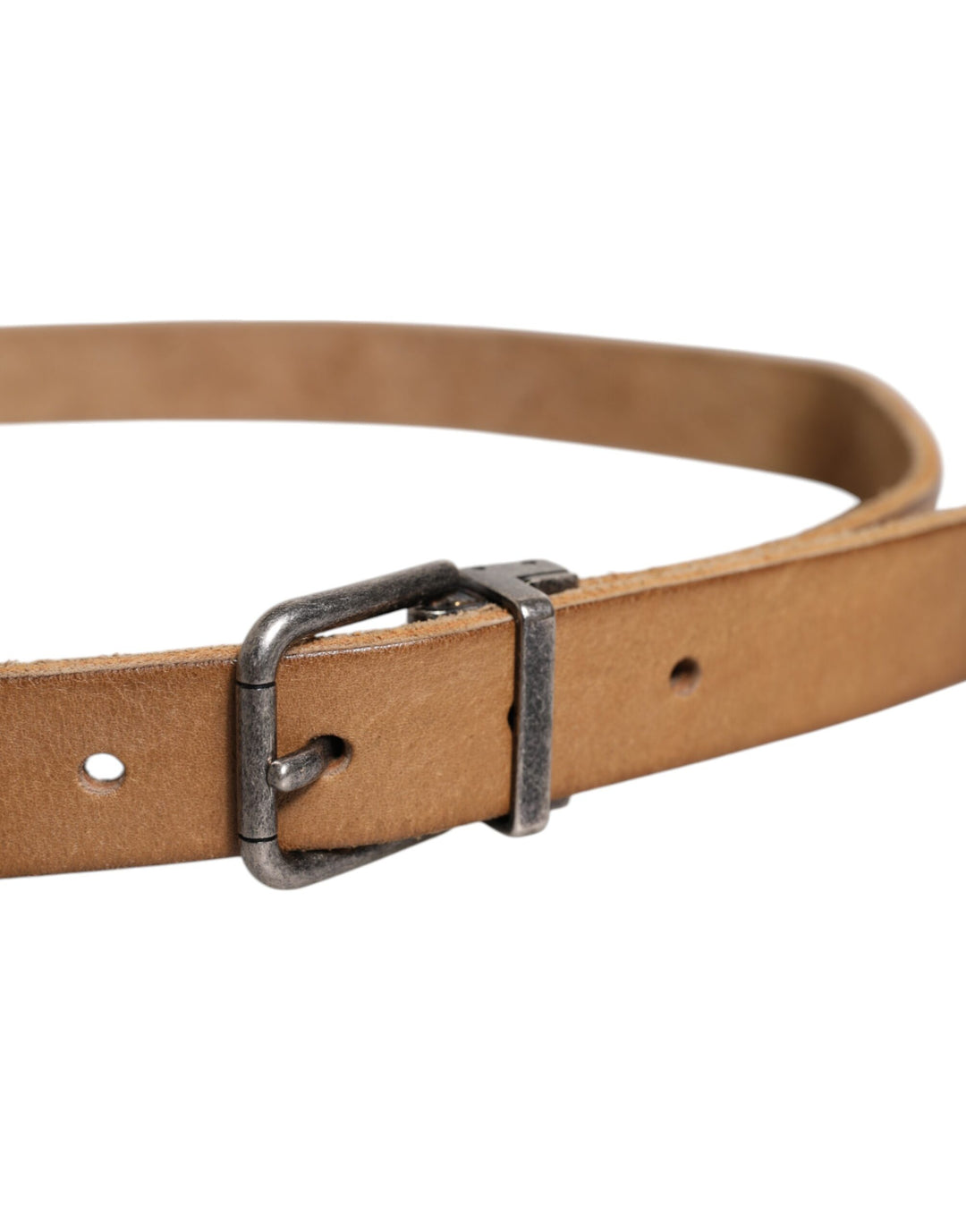 Dolce &amp; Gabbana Brown Leather Silver Tone Metal Buckle Belt