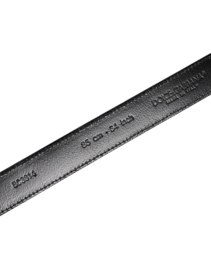 Dolce &amp; Gabbana Gray Leather Silver Tone Metal Buckle Belt
