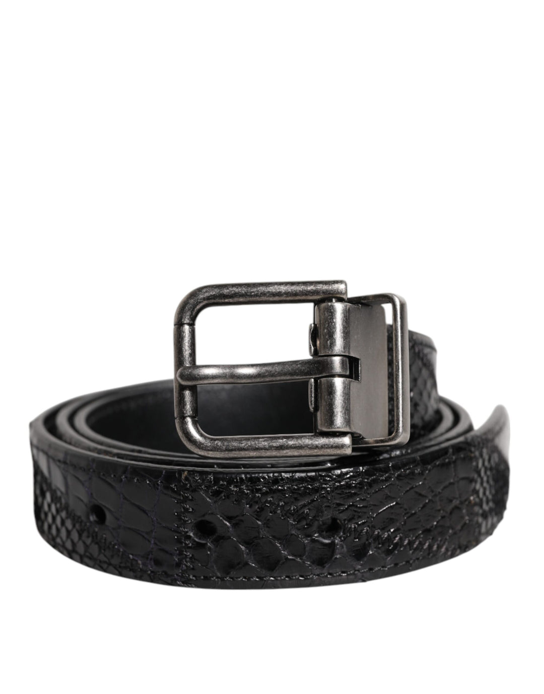 Dolce &amp; Gabbana Black Exotic Leather Metal Logo Buckle Belt