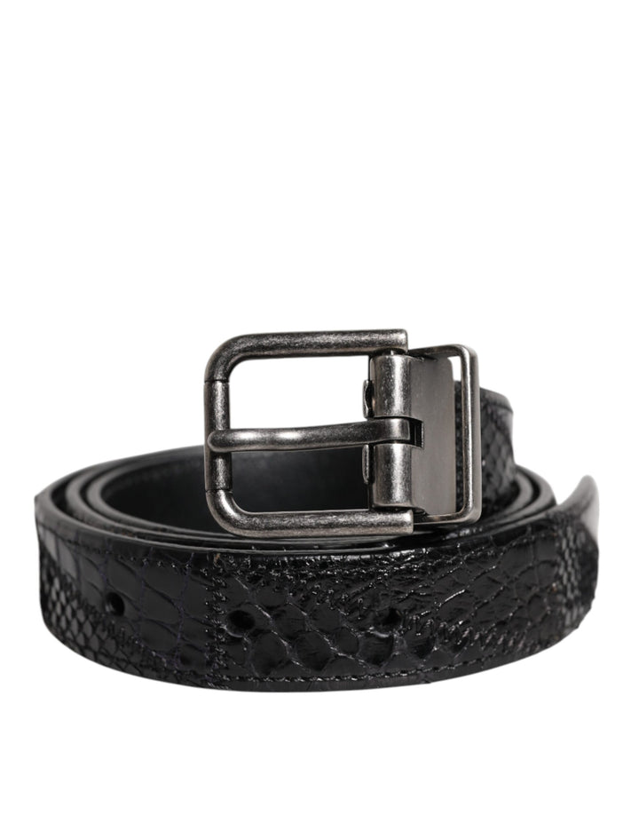 Dolce &amp; Gabbana Black Exotic Leather Metal Logo Buckle Belt
