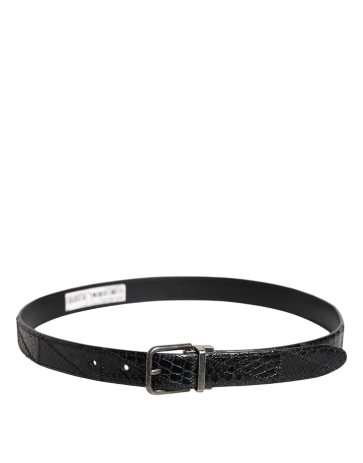 Dolce &amp; Gabbana Black Exotic Leather Metal Logo Buckle Belt
