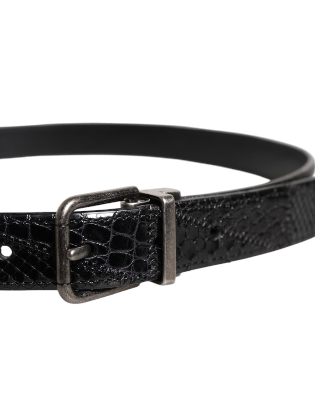 Dolce &amp; Gabbana Black Exotic Leather Metal Logo Buckle Belt