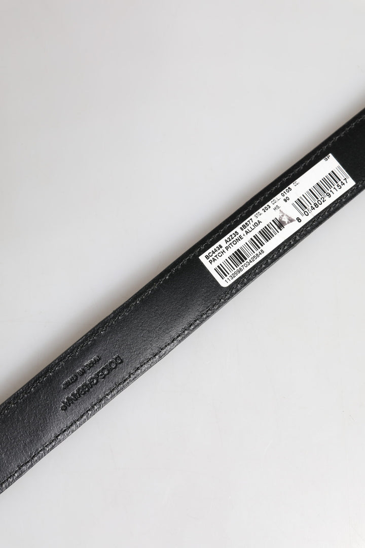 Dolce &amp; Gabbana Black Exotic Leather Metal Logo Buckle Belt