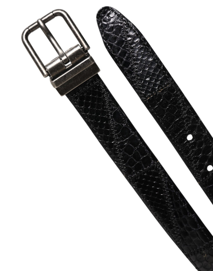 Dolce &amp; Gabbana Black Exotic Leather Metal Logo Buckle Belt