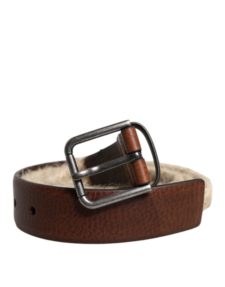 Ceinture Dolce &amp;amp; Gabbana en cuir de jute marron avec boucle en métal tressé
