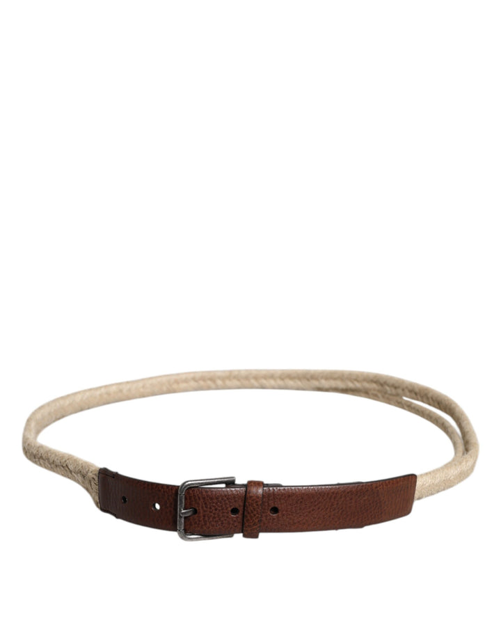 Ceinture Dolce &amp;amp; Gabbana en cuir de jute marron avec boucle en métal tressé