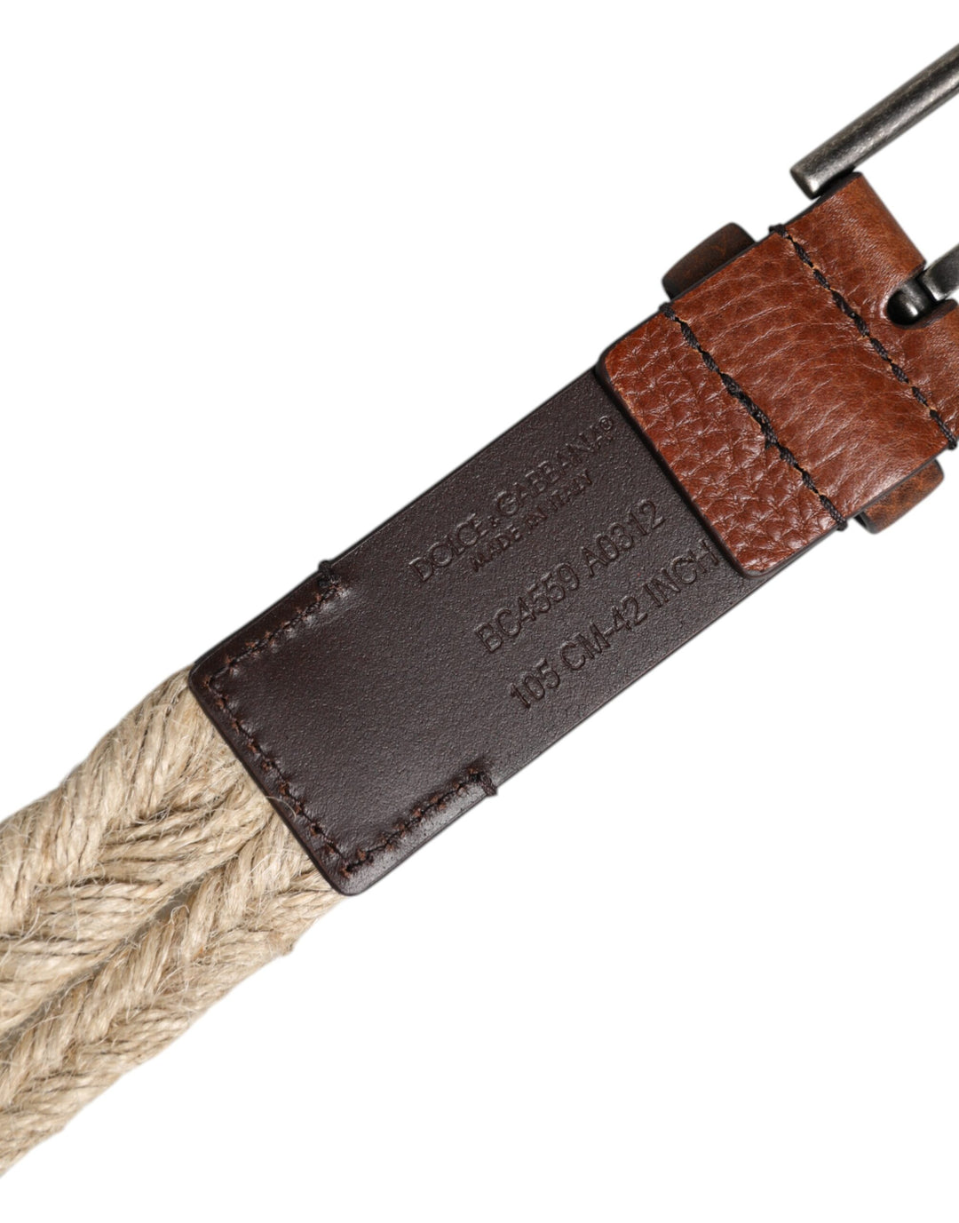 Ceinture Dolce &amp;amp; Gabbana en cuir de jute marron avec boucle en métal tressé