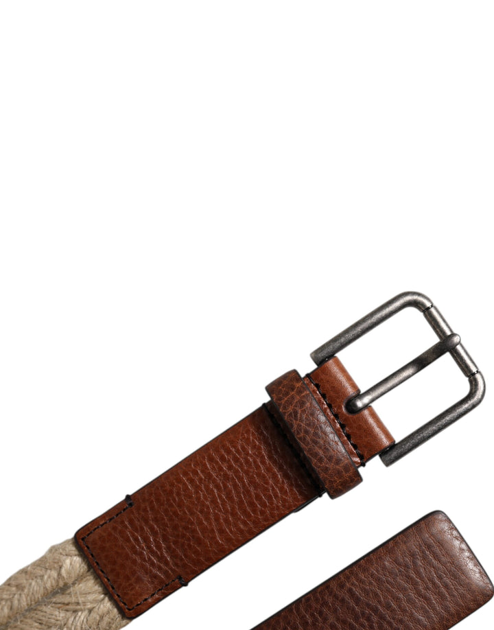 Ceinture Dolce &amp;amp; Gabbana en cuir de jute marron avec boucle en métal tressé