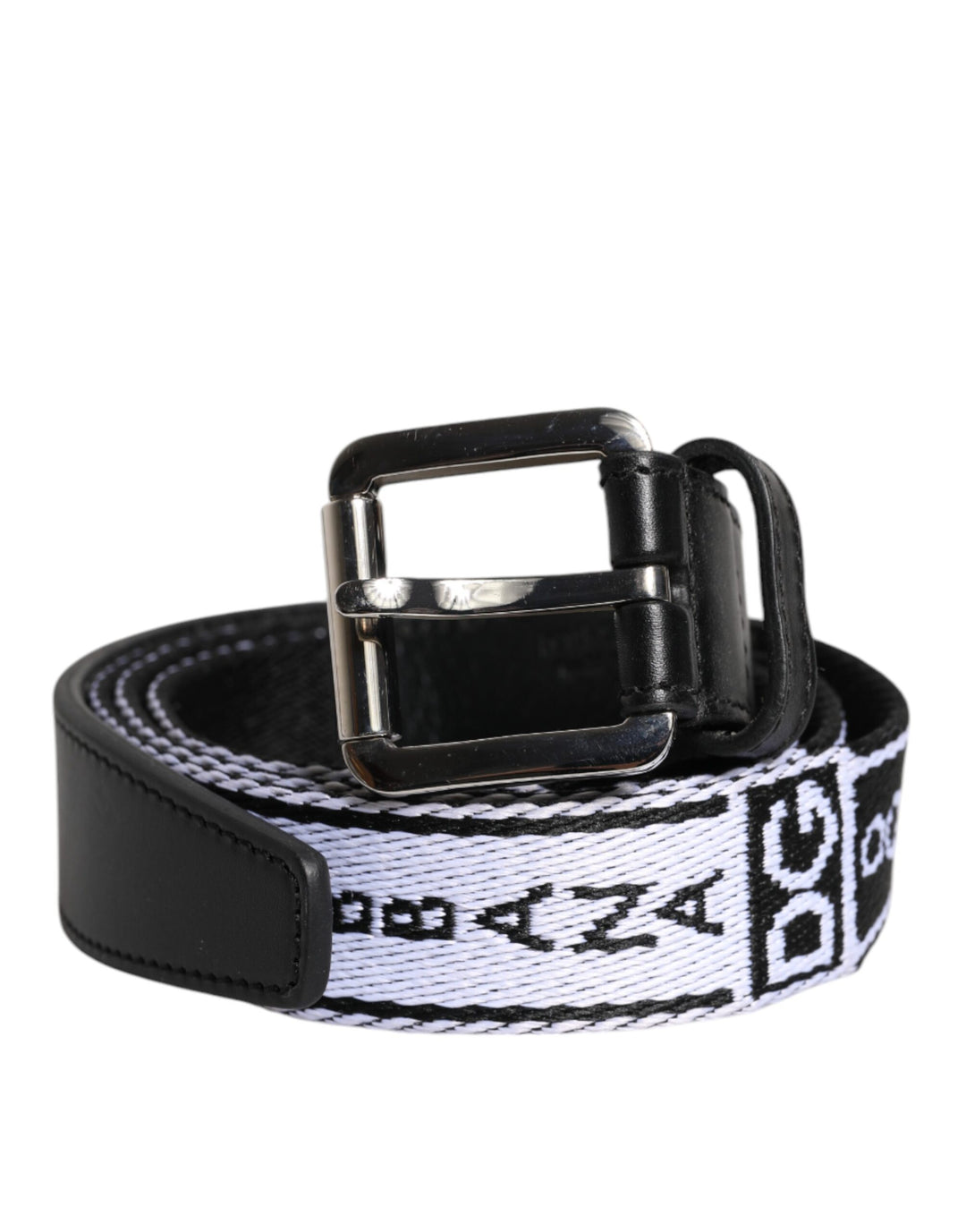 Ceinture à boucle en métal avec logo imprimé noir et blanc Dolce &amp;amp; Gabbana