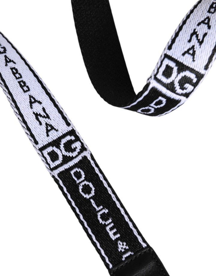 Dolce &amp; Gabbana Black White Printed Metal Logo Buckle Belt