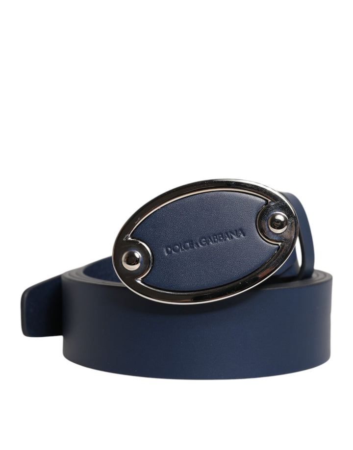 Ceinture classique en cuir bleu Dolce &amp;amp; Gabbana avec boucle en métal et logo