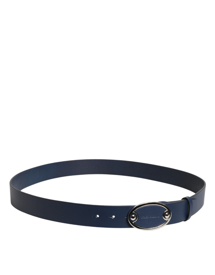 Ceinture classique en cuir bleu Dolce &amp;amp; Gabbana avec boucle en métal et logo