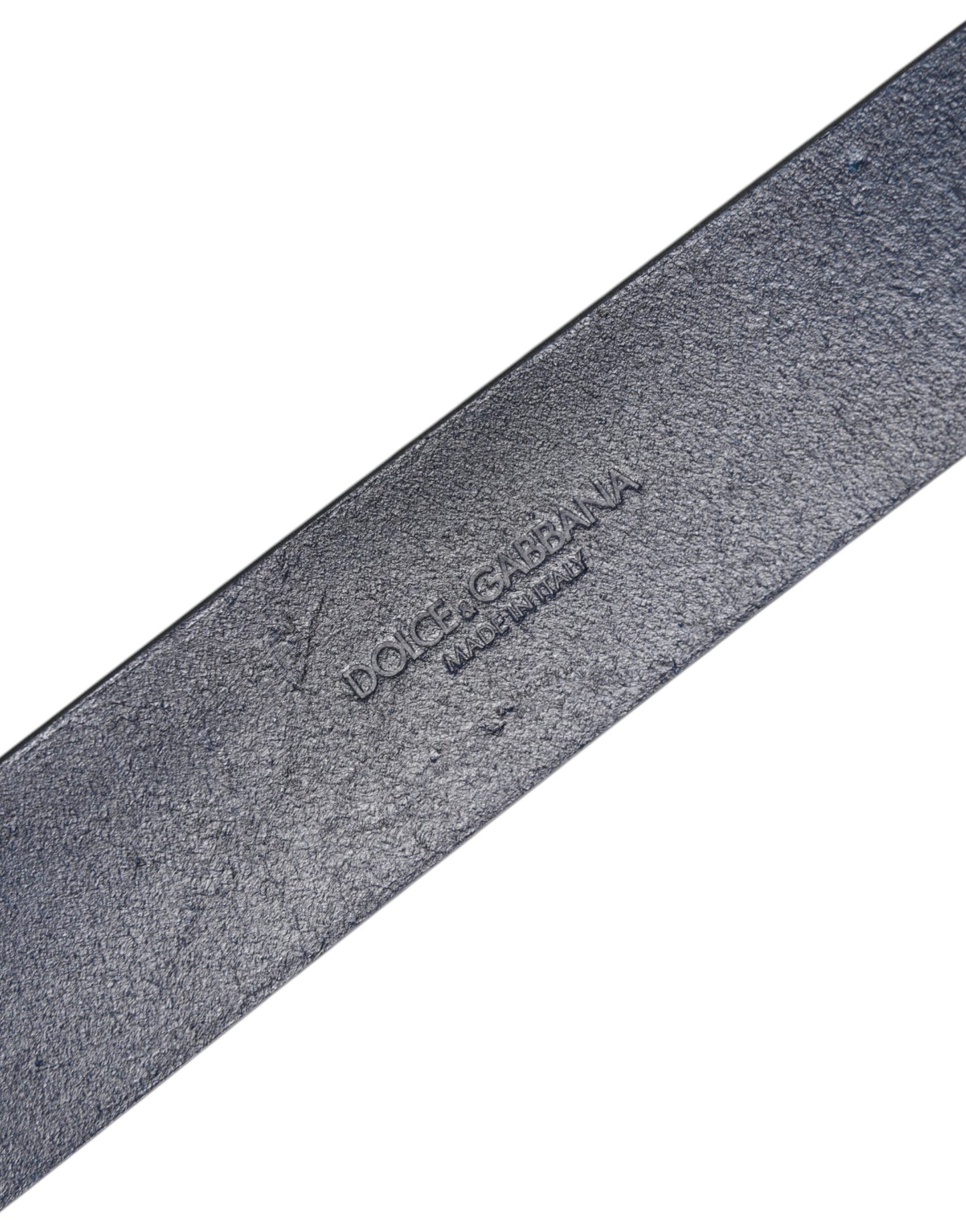 Cinturón clásico de cuero azul con hebilla metálica y logotipo de Dolce &amp; Gabbana