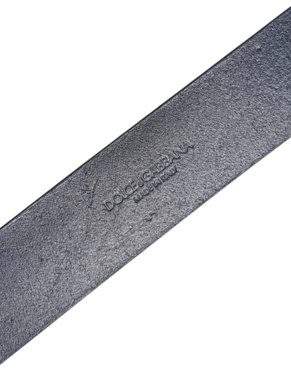 Cinturón clásico de cuero azul con hebilla metálica y logotipo de Dolce &amp; Gabbana