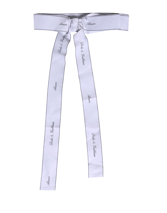 Dolce & Gabbana White Waist Ribbon Wide Bow Logo Belt