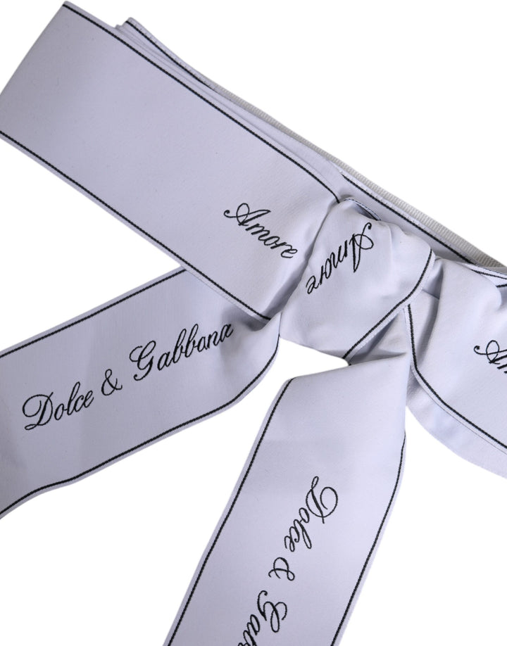 Dolce & Gabbana White Waist Ribbon Wide Bow Logo Belt