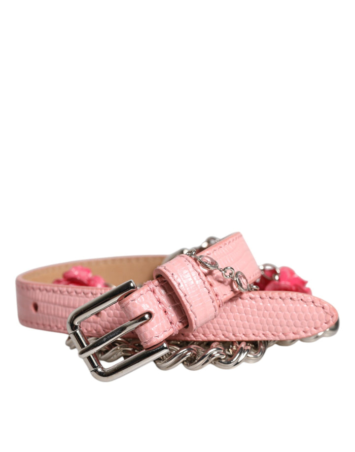 Ceinture en cuir texturé ornée de roses roses Dolce &amp;amp; Gabbana