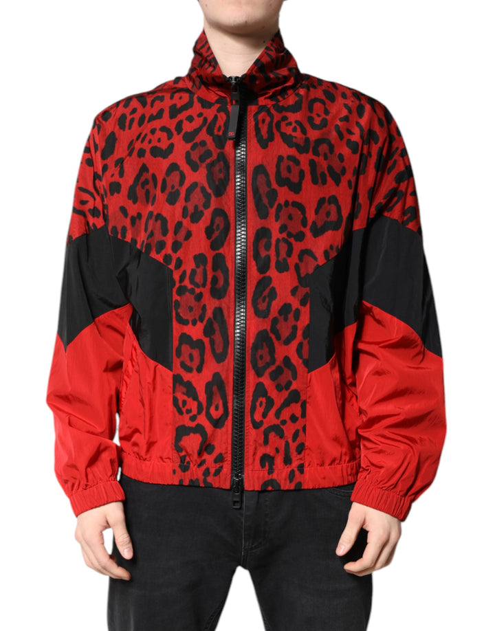Chaqueta bomber de nailon con cremallera completa y estampado de leopardo rojo de Dolce &amp; Gabbana