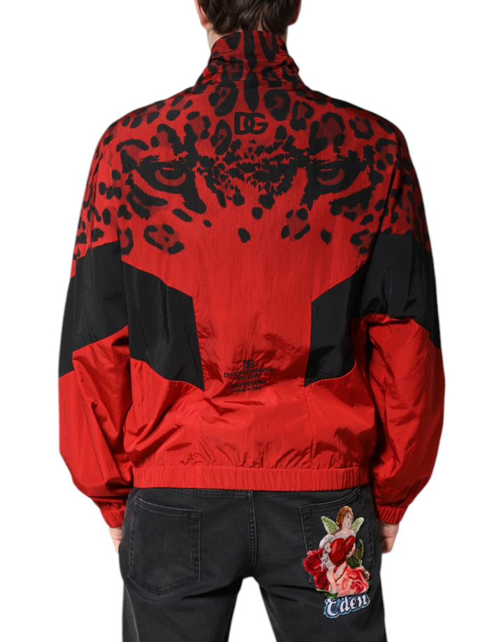 Chaqueta bomber de nailon con cremallera completa y estampado de leopardo rojo de Dolce &amp; Gabbana