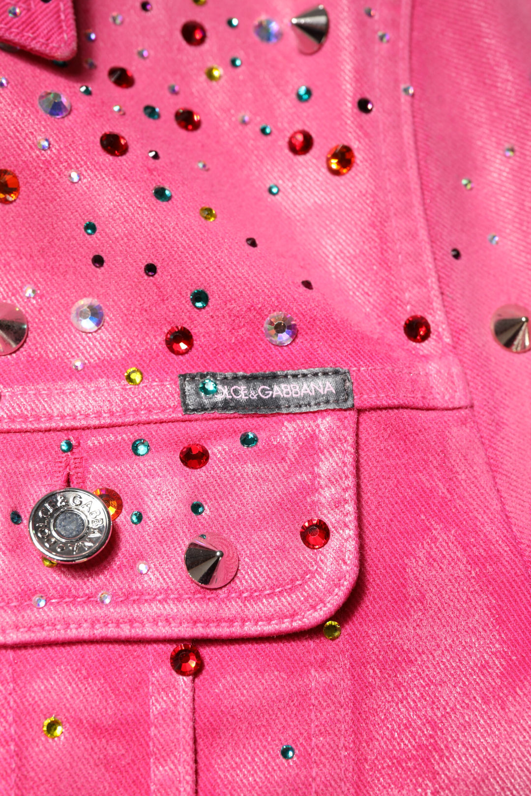 Dolce &amp; Gabbana Pink Crystal Embellished Cotton Denim Jacket