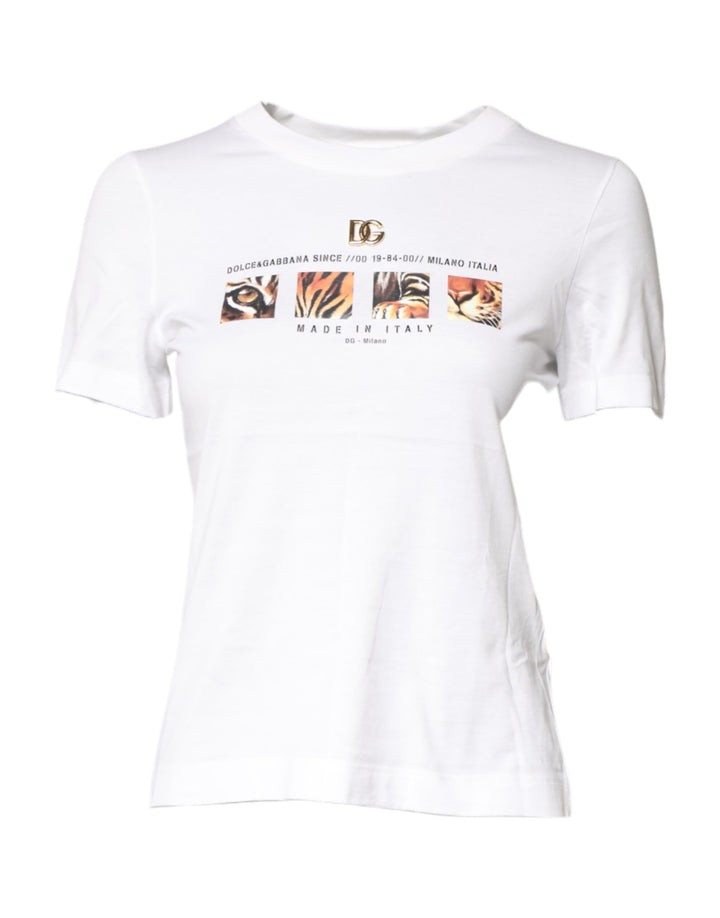 Dolce &amp; Gabbana White Cotton Graphic Print Crew Neck T-shirt