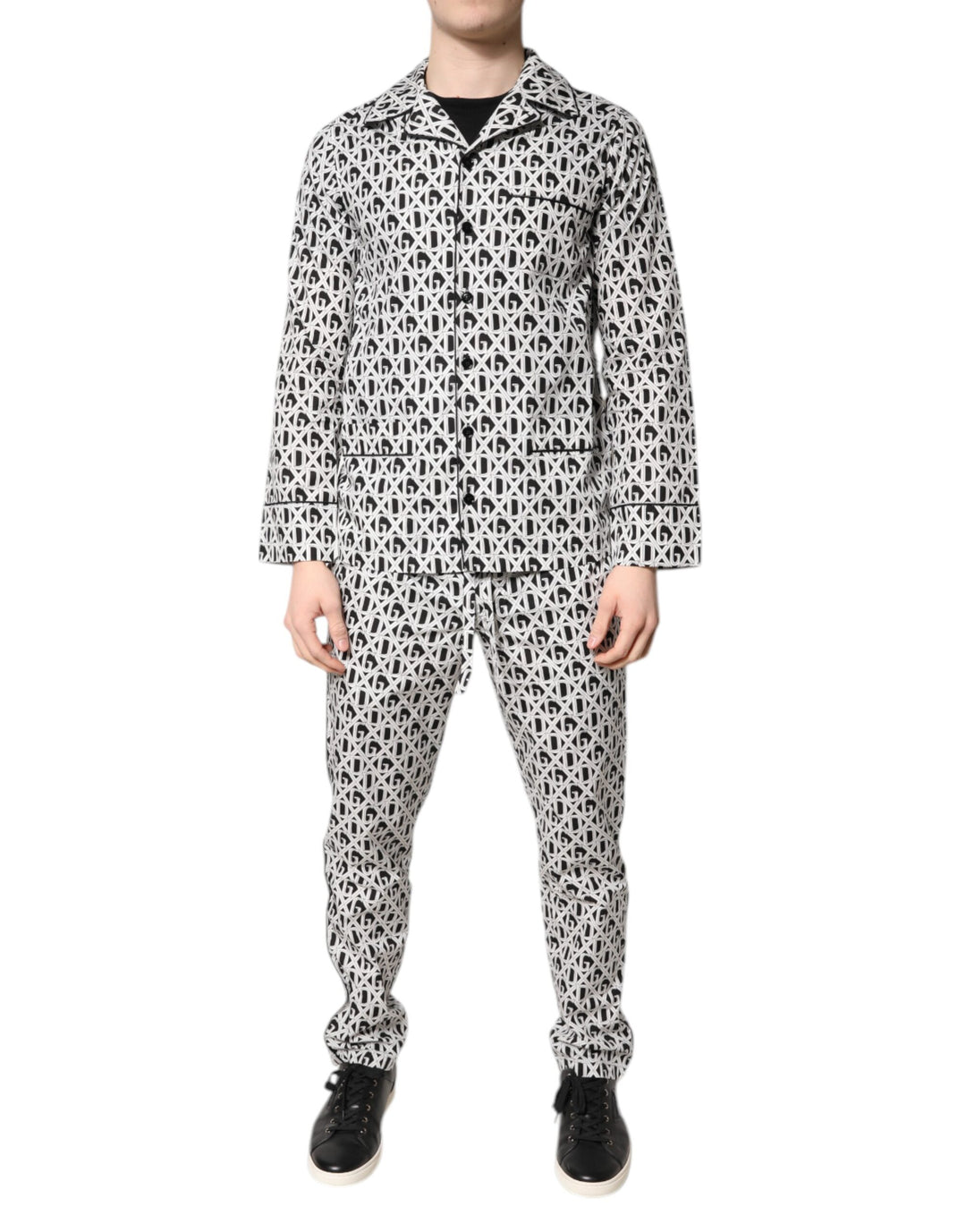 Dolce &amp; Gabbana Black White DG Print Cotton Pajama Set Sleepwear