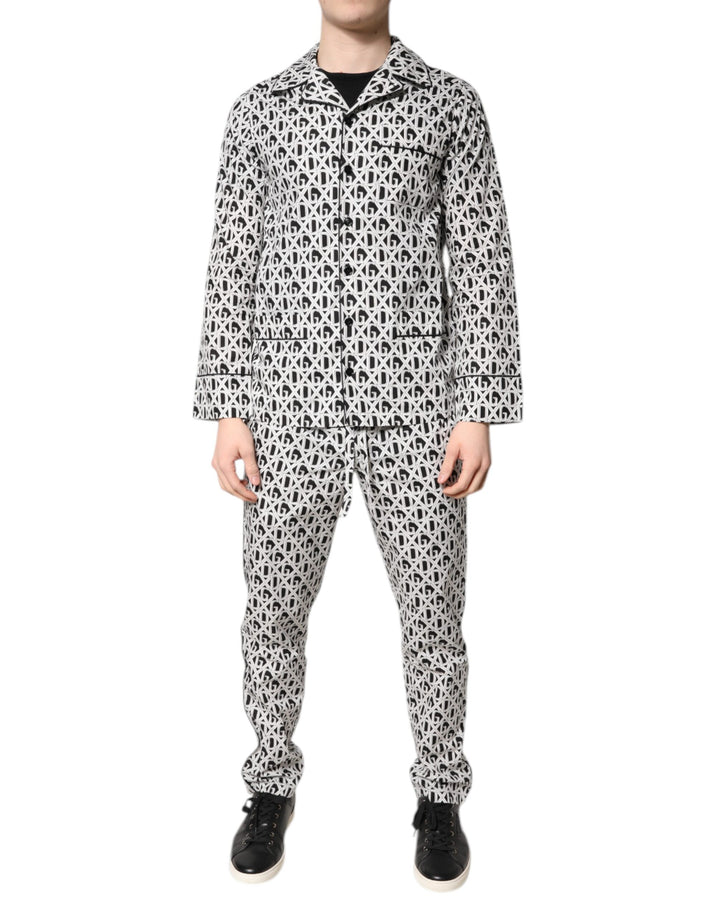 Dolce &amp; Gabbana Black White DG Print Cotton Pajama Set Sleepwear