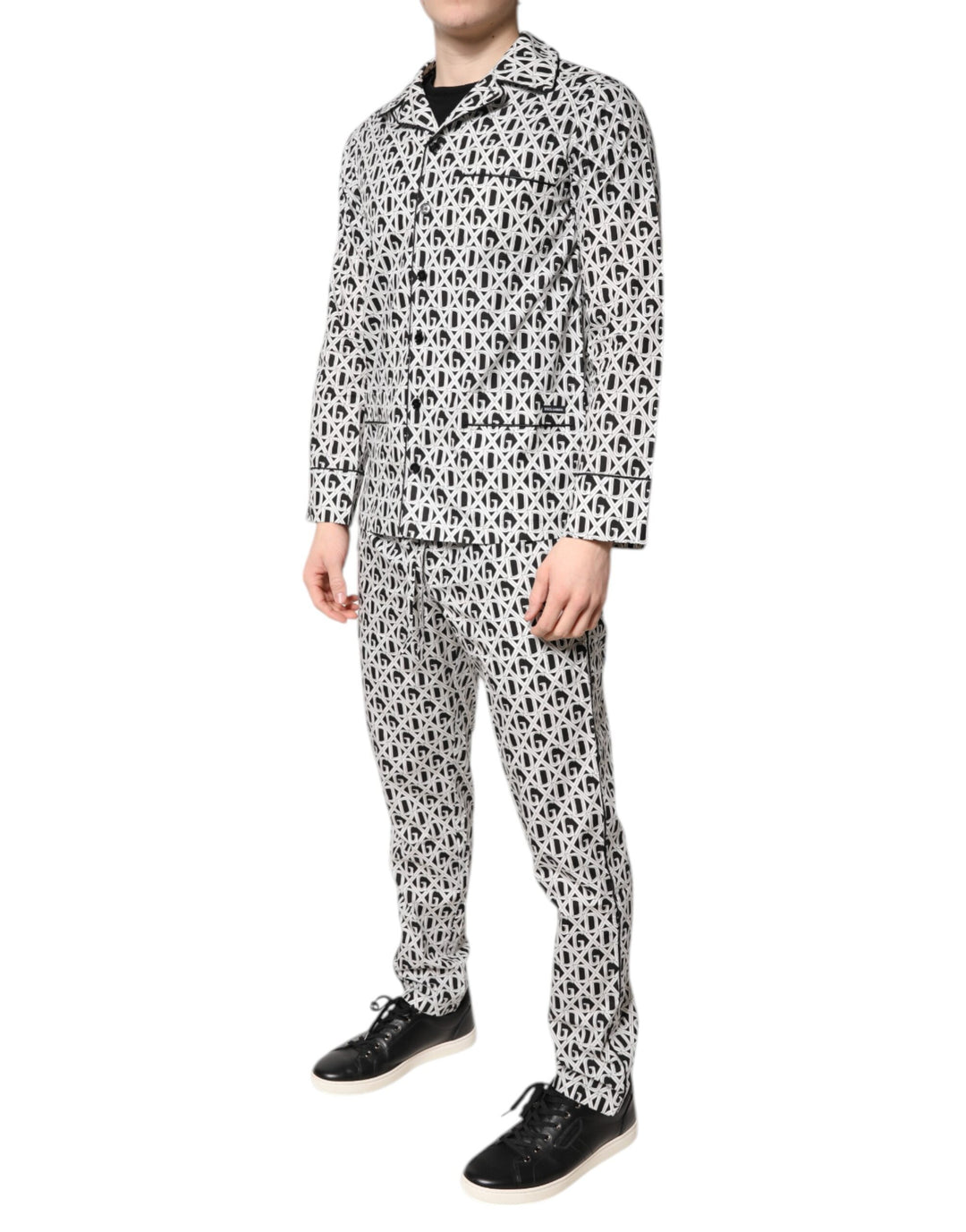 Dolce &amp; Gabbana Black White DG Print Cotton Pajama Set Sleepwear